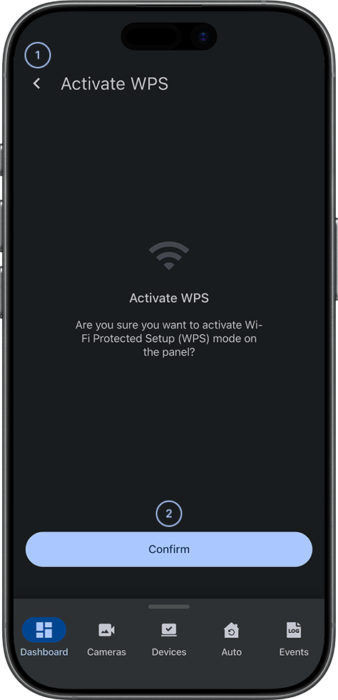 Activate WPS screen with back and confirm buttons (dark)