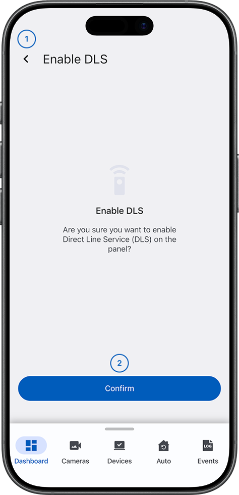 Enable DLS screen with back and confirm buttons (light)