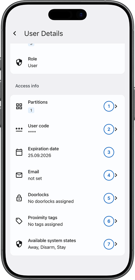 User Details screen showing Access info fields (light)
