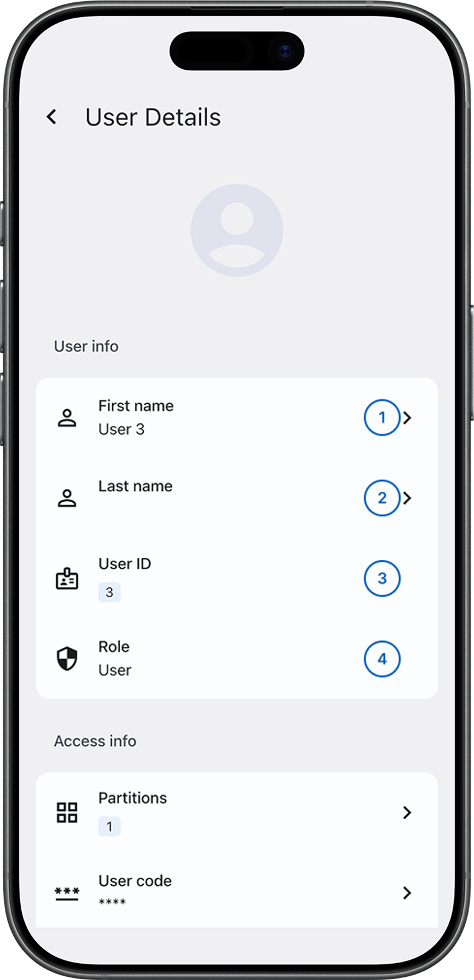 User Details screen showing User info fields (light)