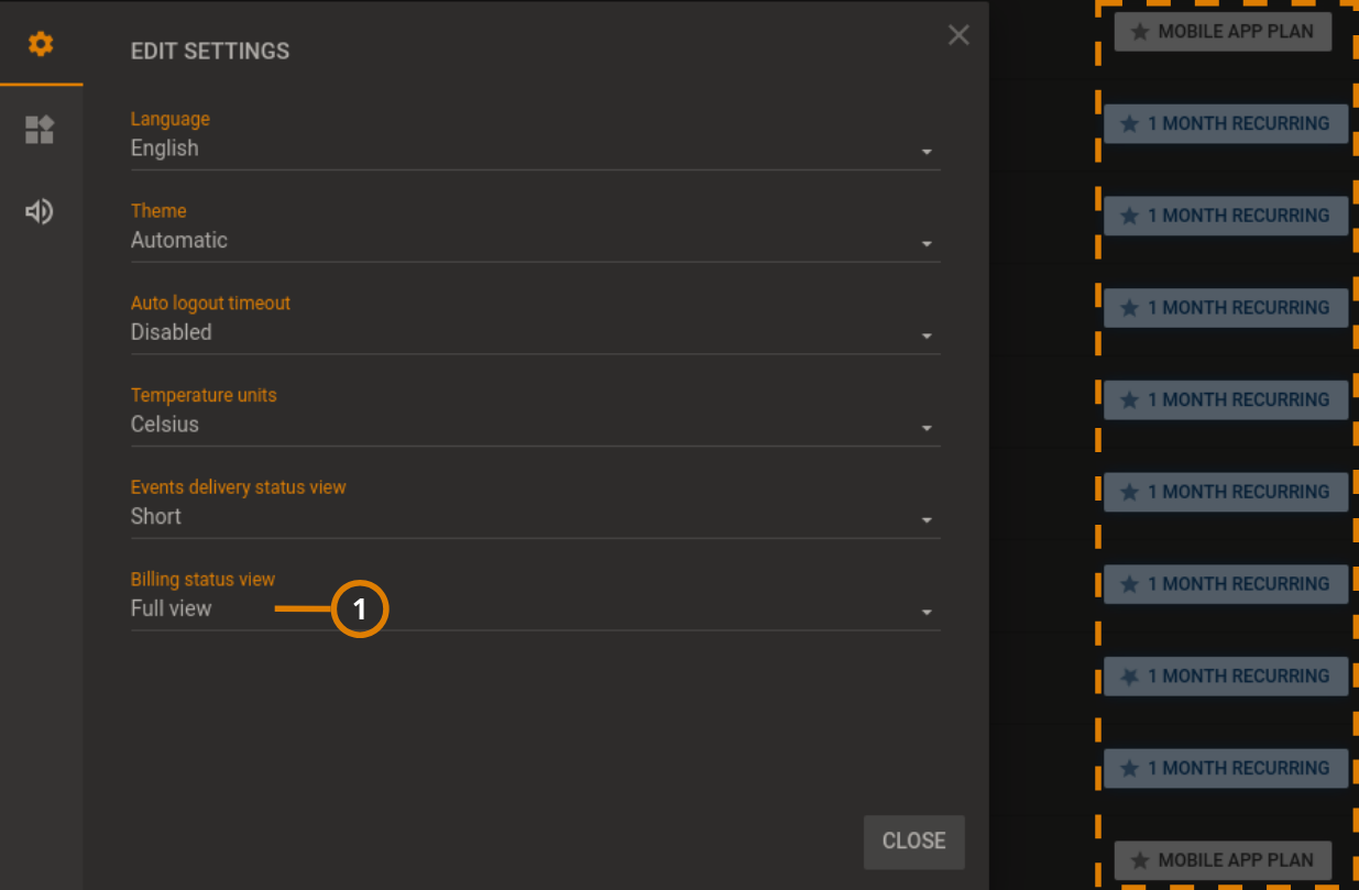 Billing status full view (dark)