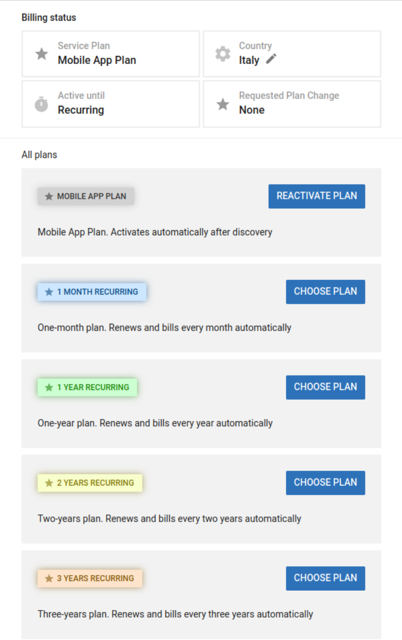 Billing status pane (light)
