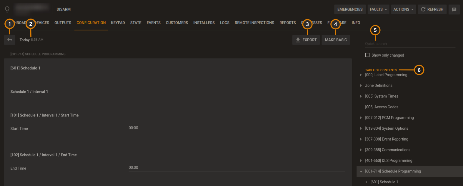Navigating the Configuration tab (dark)
