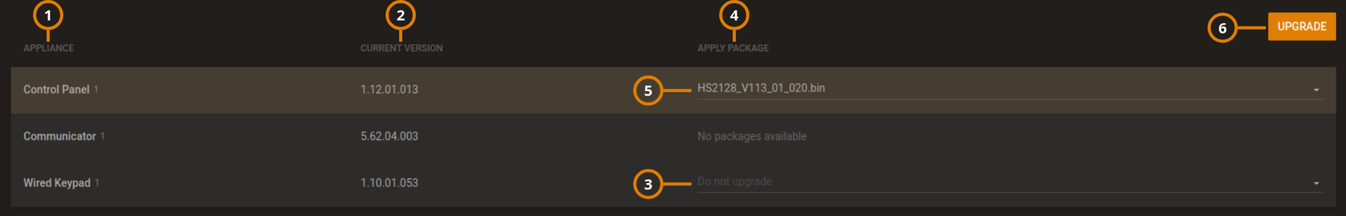 Navigating the FIRMWARE tab (dark)