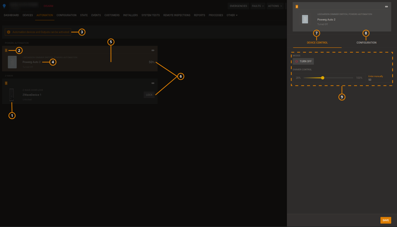 Outputs or Automation tab (dark)