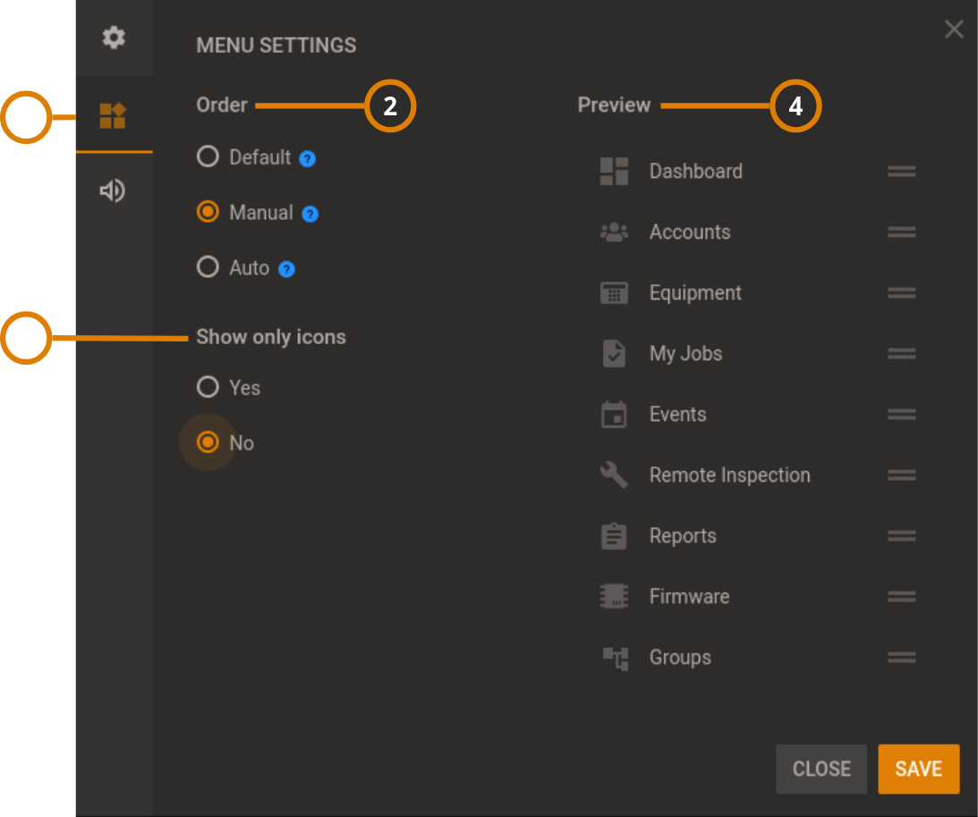 Menu settings (dark)