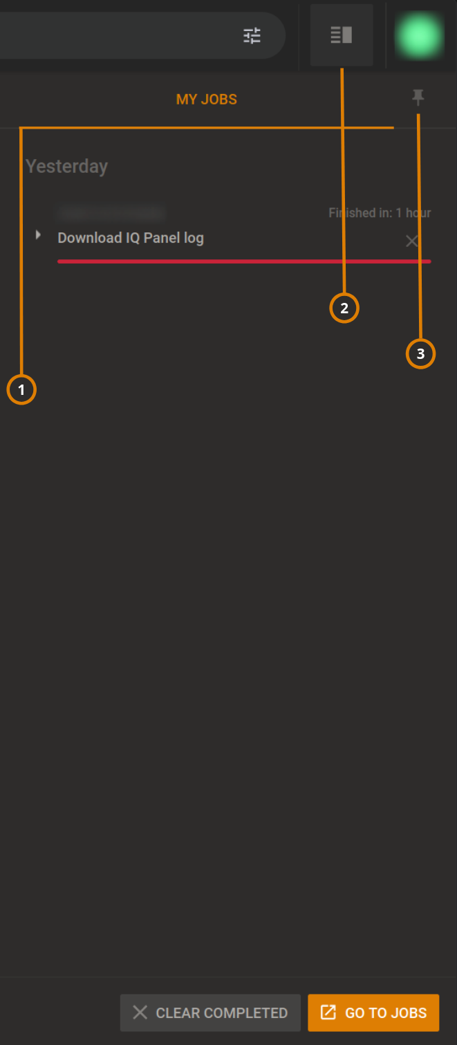 Navigating the MY JOBS widget (dark)
