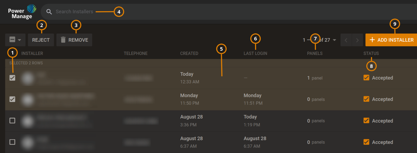 Navigating the Installers page (dark)