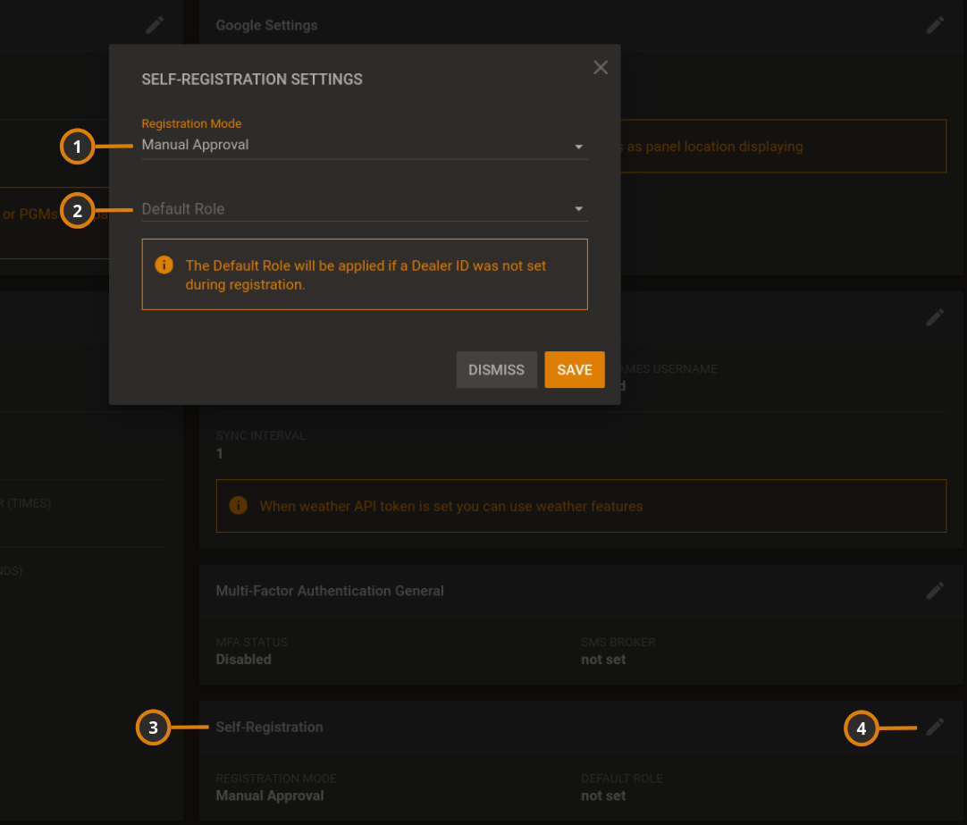 Self-registration setup (dark)