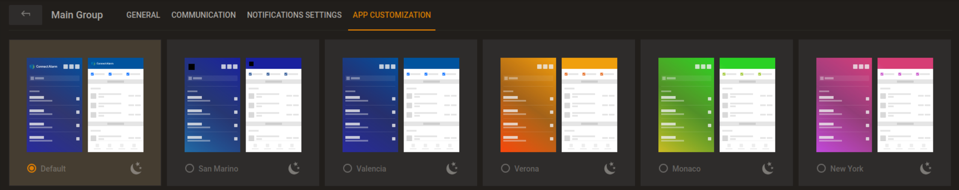 APP CUSTOMIZATION tab (dark)