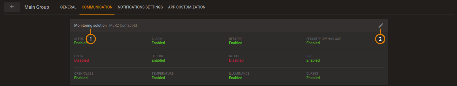 NavigCS COMMUNICATING tab in the group hubb (dark)