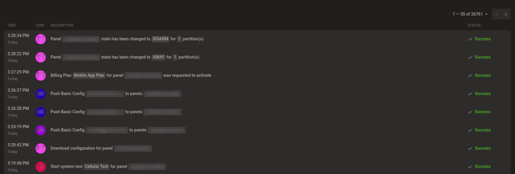 Navigating Action Log page (dark)