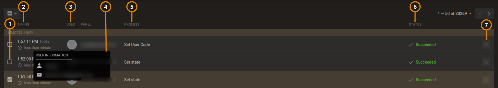 Navigating the Processes page (dark)