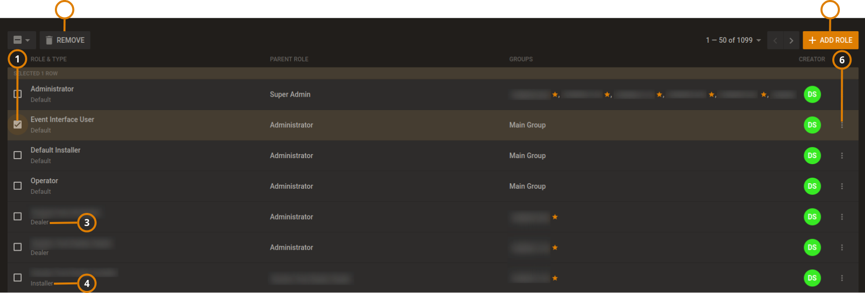 Navigating the roles page (dark)