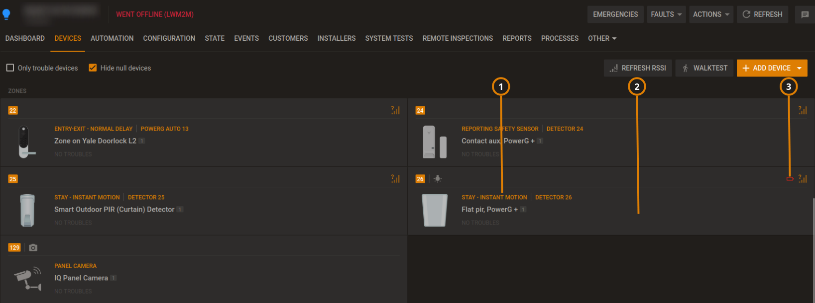 PowerG+ devices battery level (dark)