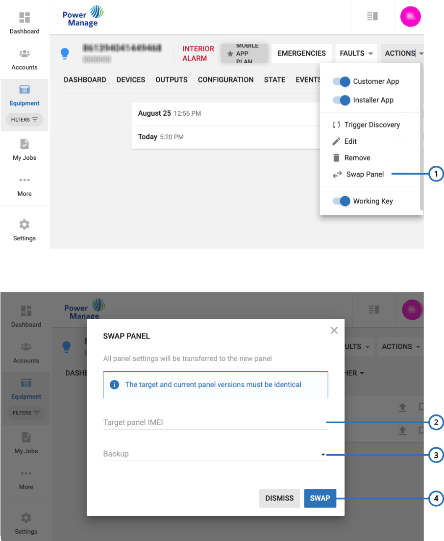 Navigating the BACKUPS tab (light)