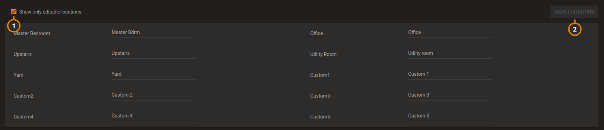 Navigating the Locations tab (dark)