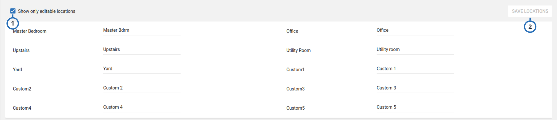 Navigating the Locations tab (light)