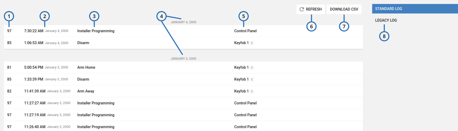Navigating the LOGS tab (light)