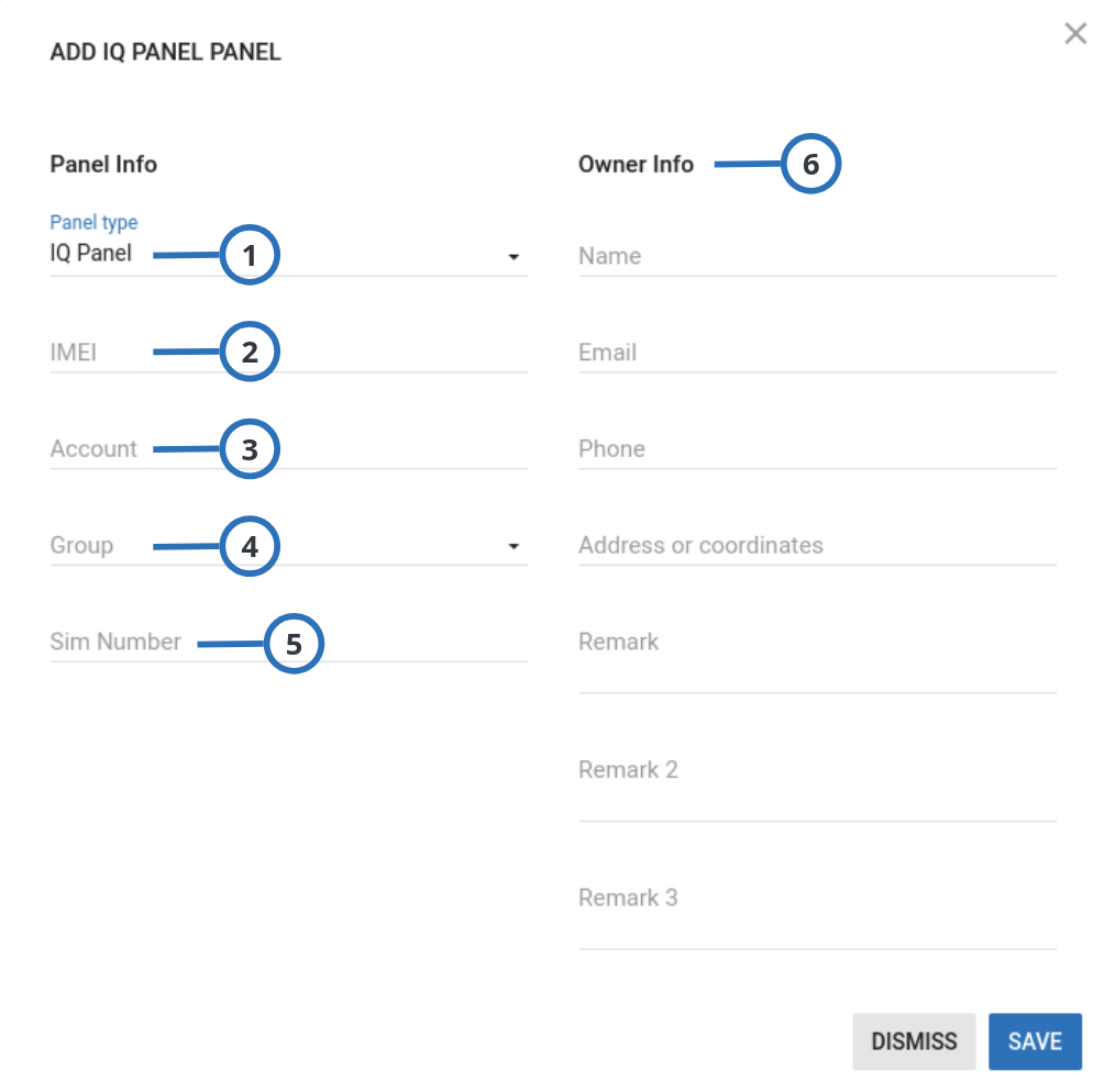 ADD PANEL dialog box (light)