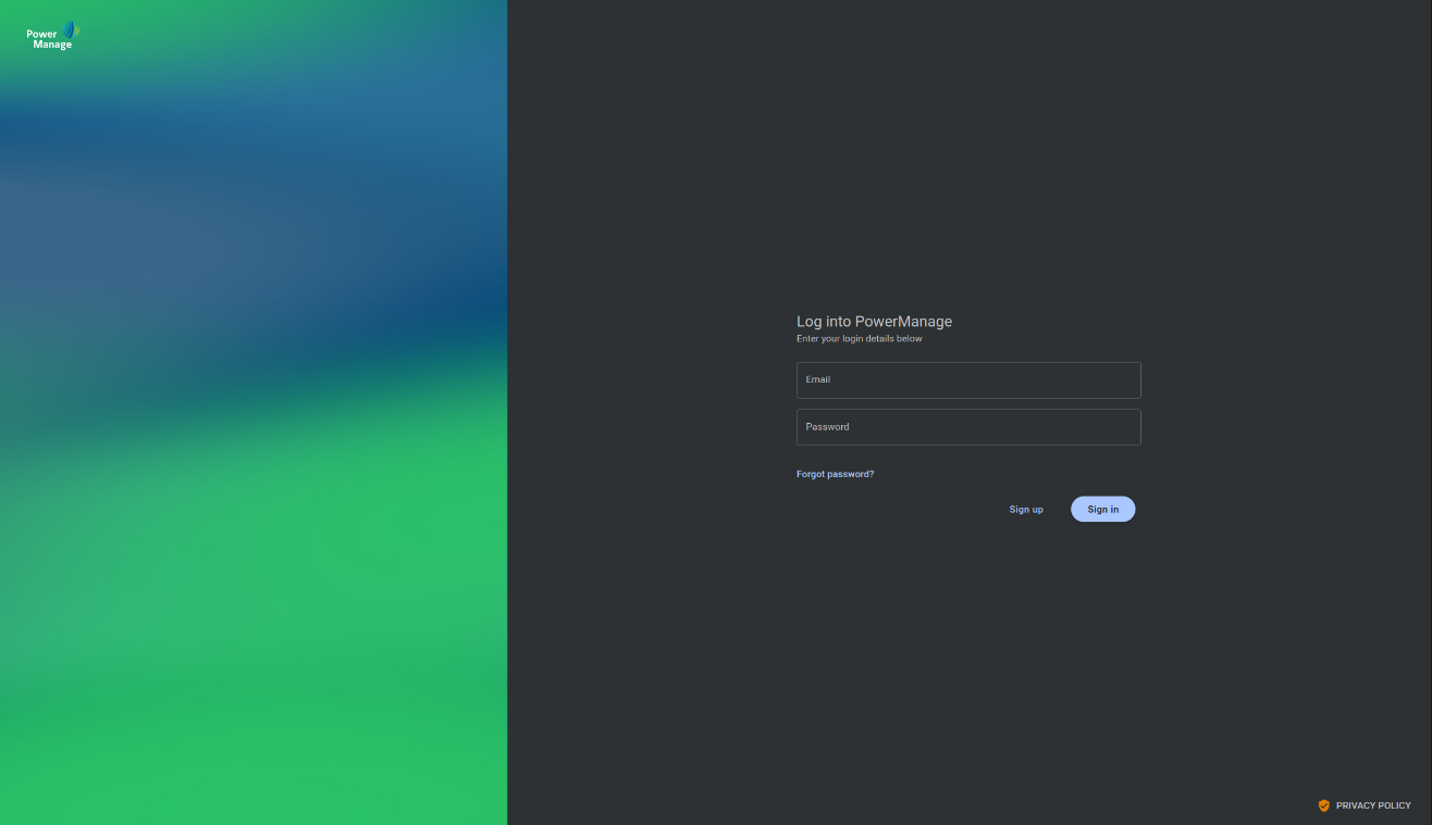 PowerManage login (dark)