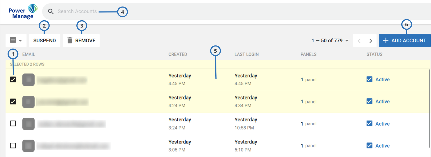 Accounts page (light)