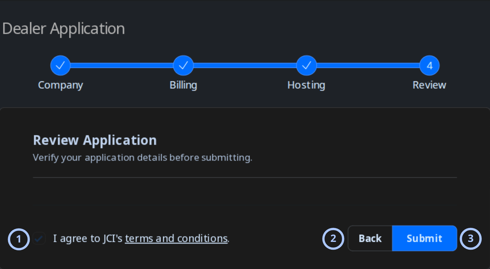 JCI Managed Cloud application review (dark)