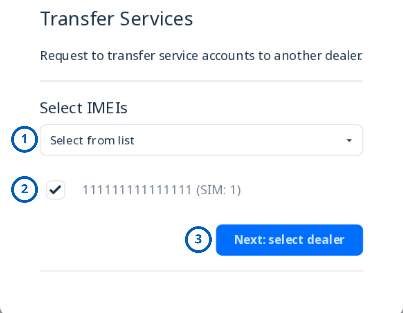 Select panel for transfer (light theme)