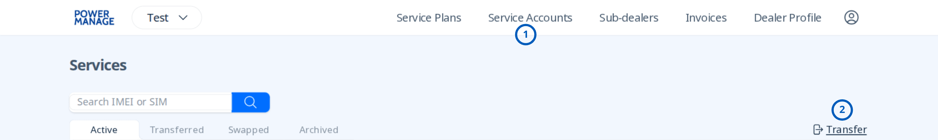 Panel transfer service page (light theme)