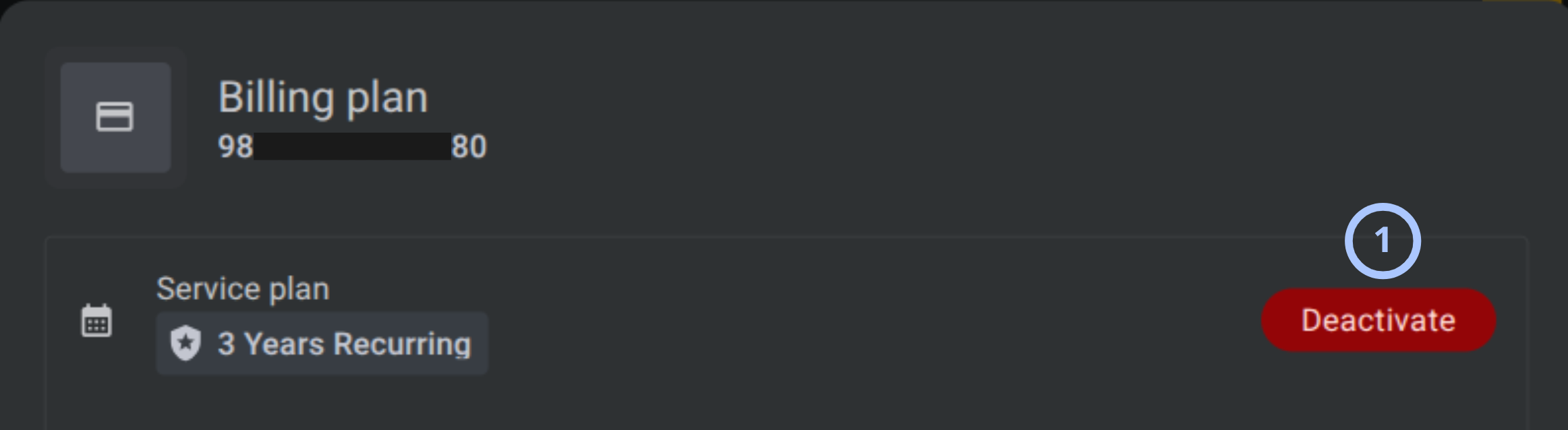PowerManage billing plan deactivation (dark theme)
