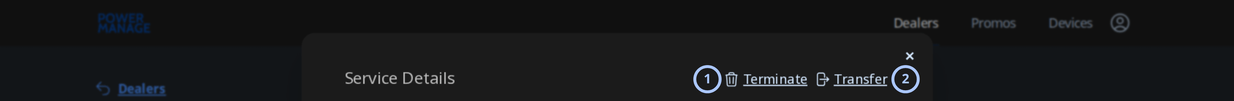 Dealer Portal service termination (dark theme)