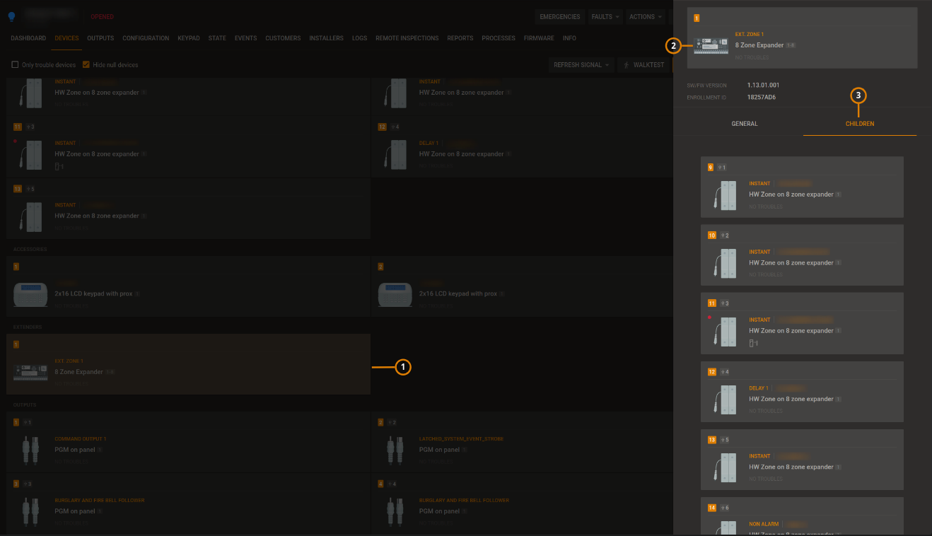 Using the CHILDREN tab (dark)