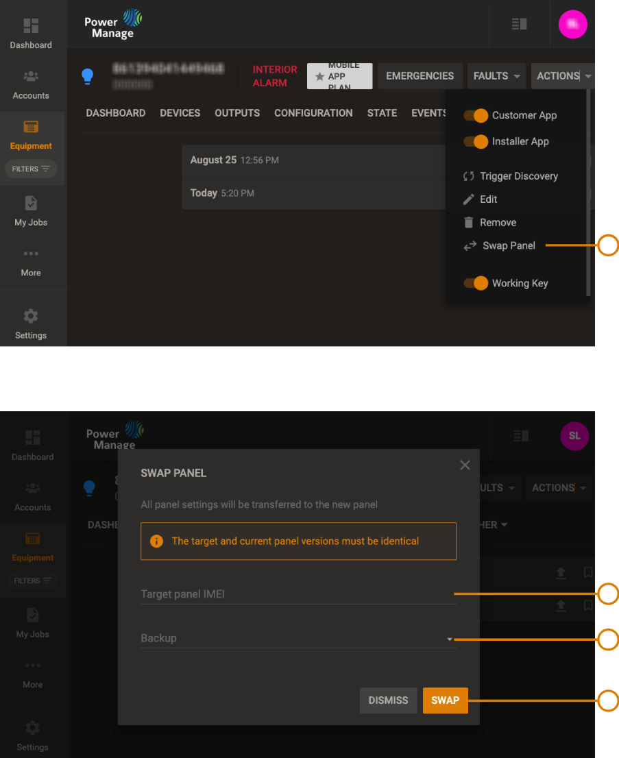 Navigating the BACKUPS tab (dark)