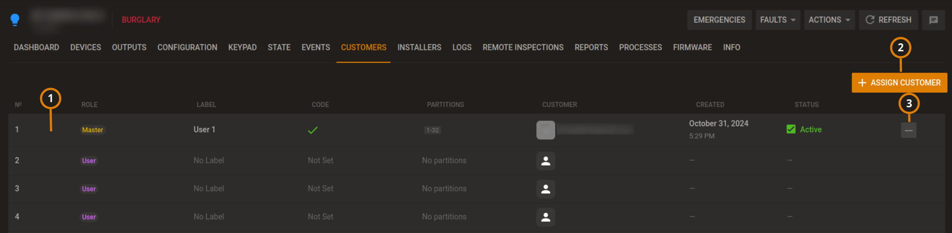 Navigating the EVENTS tab (dark)
