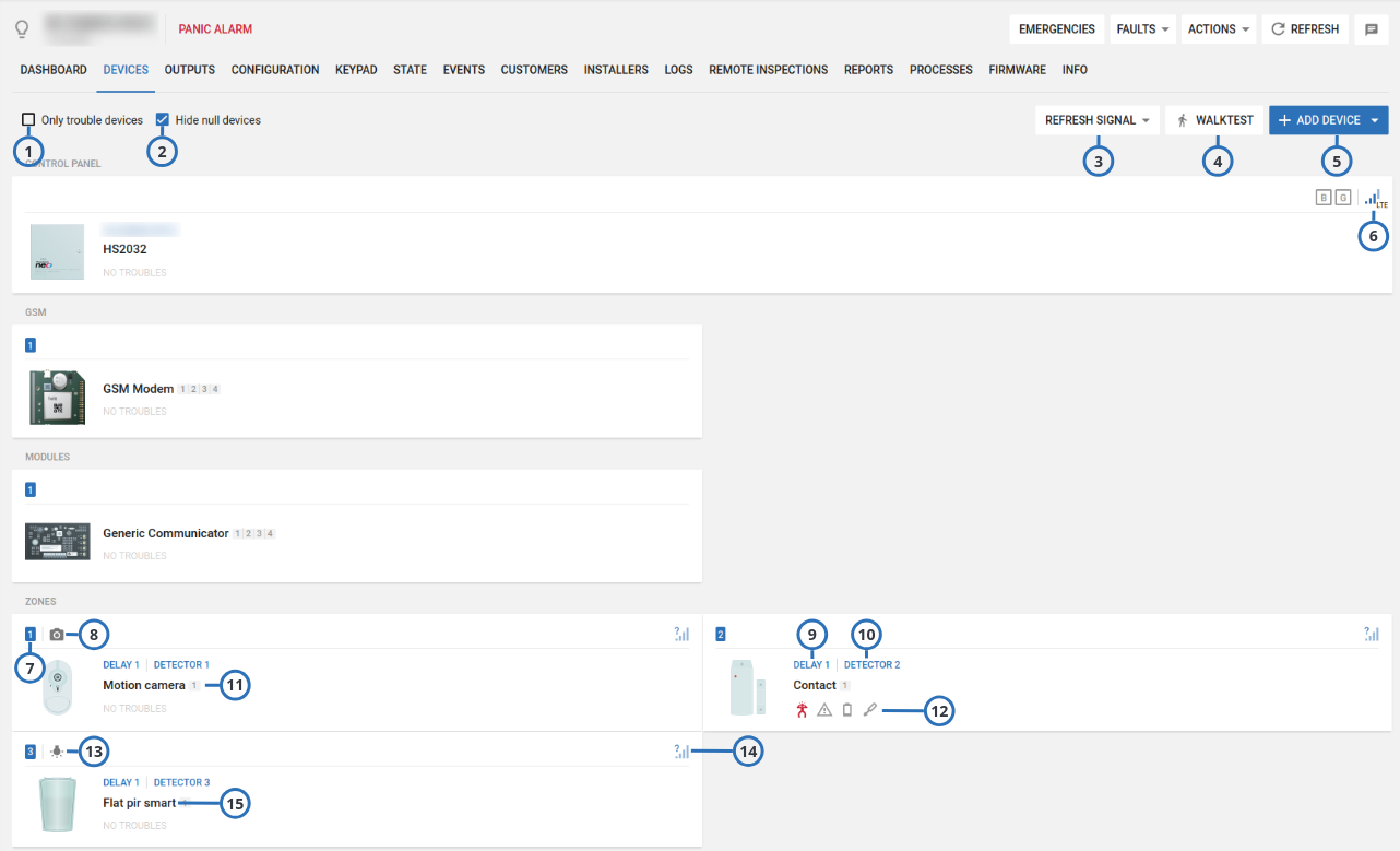 Navigating the DEVICES tab (light)