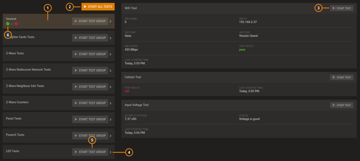 Navigating the System tests tab (dark)