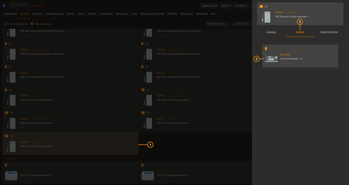 Using the PARENT tab (dark)
