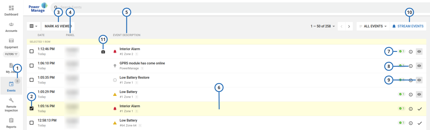 Navigating the Events page (light)