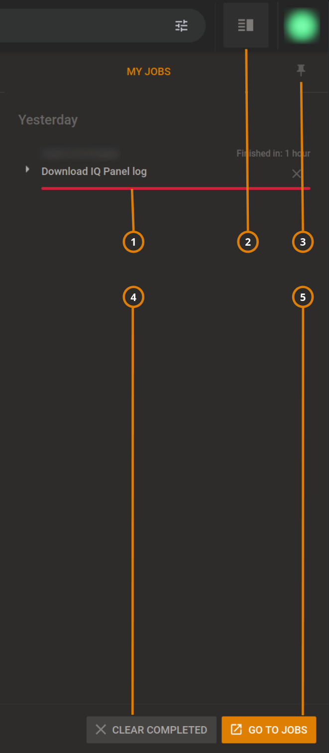 Navigating the MY JOBS widget (dark)