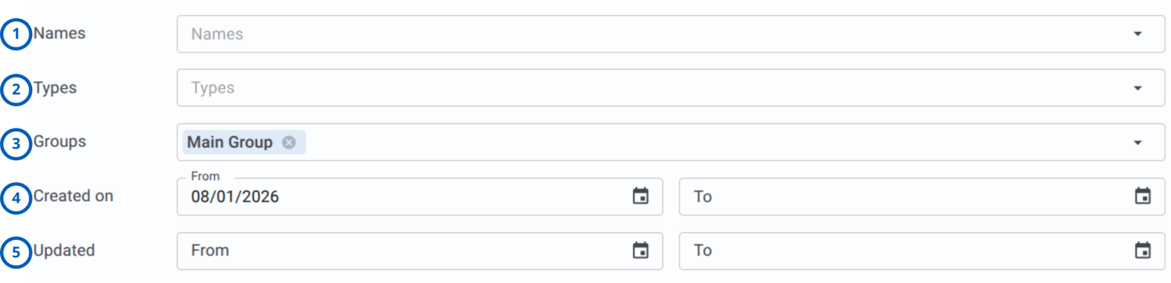 Basic configuration filters (light theme)
