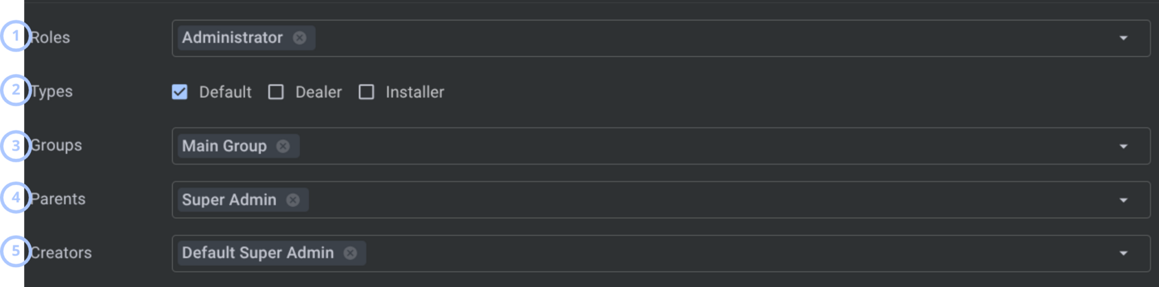 Role filters (dark theme)