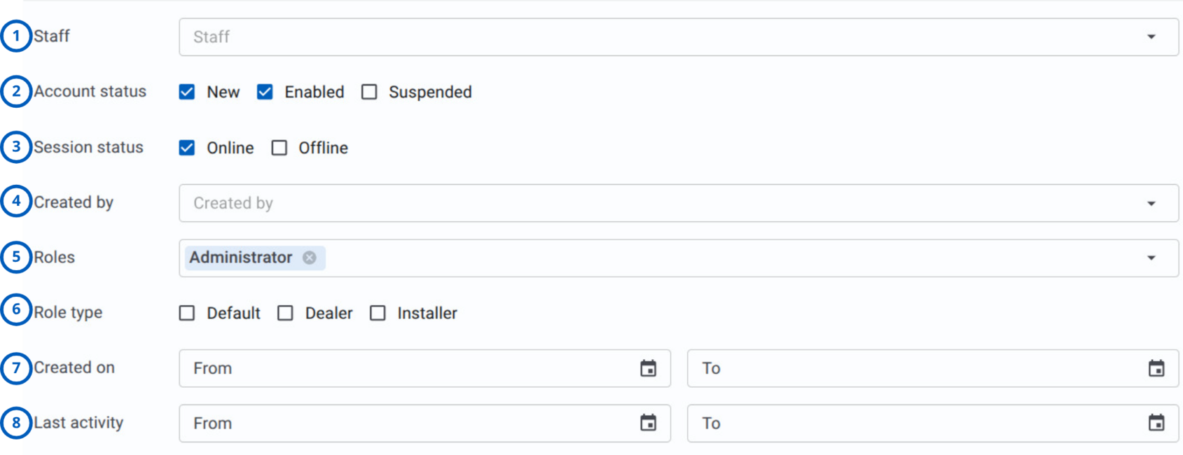 Staff filters (light theme)