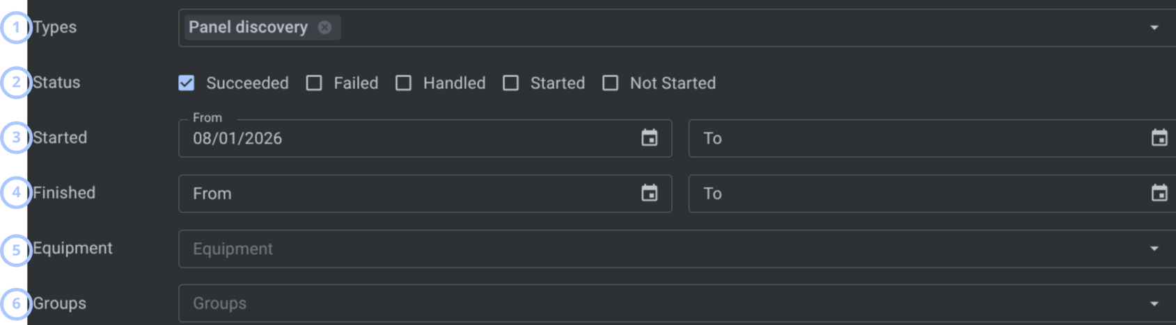 My jobs filters (dark theme)
