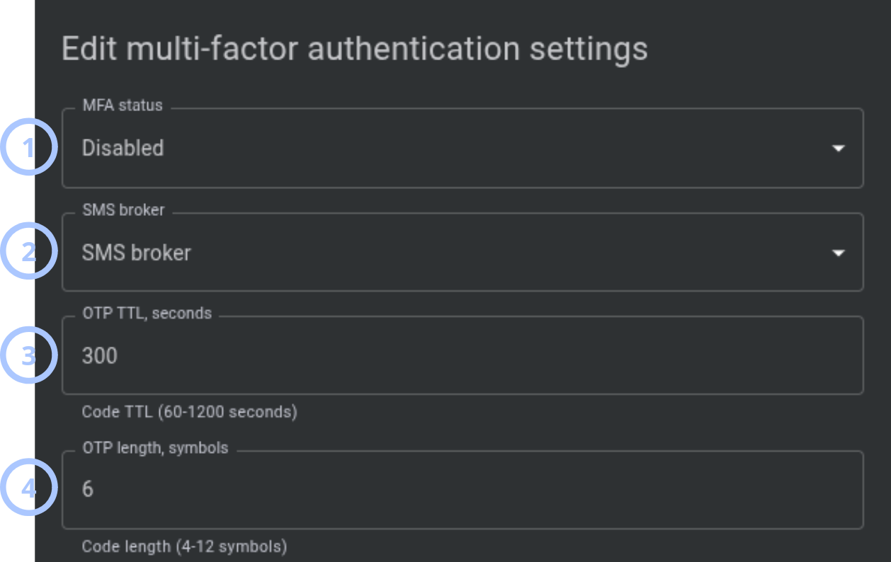 Multi-factor authentication settings (dark)